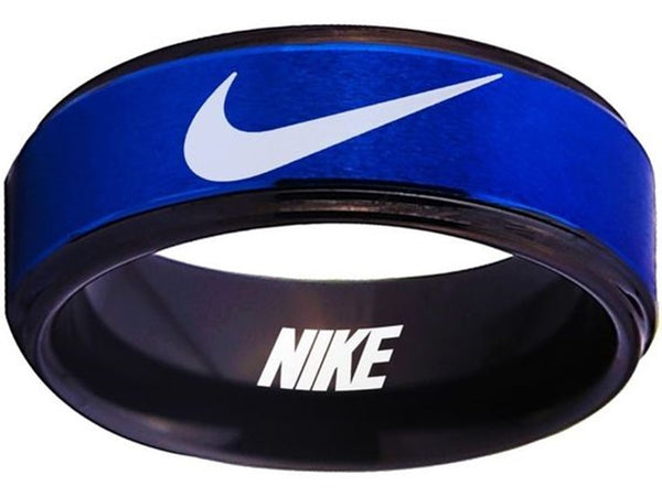 Nike Ring Matte Blue and Black Band Wedding Ring #nike #nikeair #justdoit