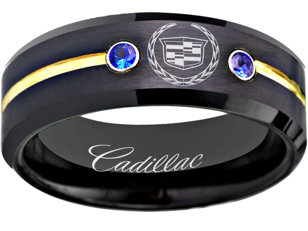 Cadillac Ring Cadillac Wedding Band Black Gold & Blue CZ Logo Ring sizes 6-13 #cadillac