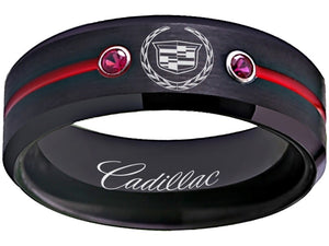 Cadillac Ring Cadillac Wedding Band Black & Red CZ Logo Ring sizes 6-13 #cadillac
