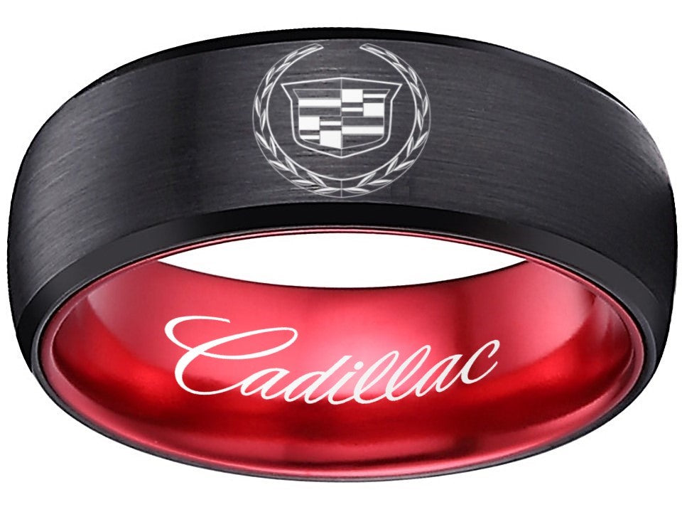 Cadillac Ring Cadillac Logo Ring Black & Red Wedding Band sizes 6-13 #cadillac