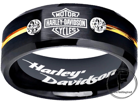 Harley Davidson Ring HD Motorcycle Logo Ring Black and Gold CZ #harleydavidson