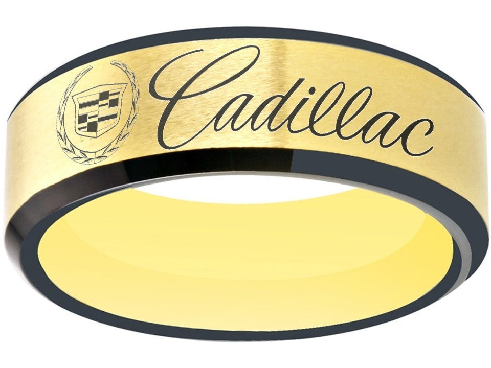 Cadillac Ring Cadillac Logo Ring Gold & Black Wedding Band sizes 6-13 #cadillac