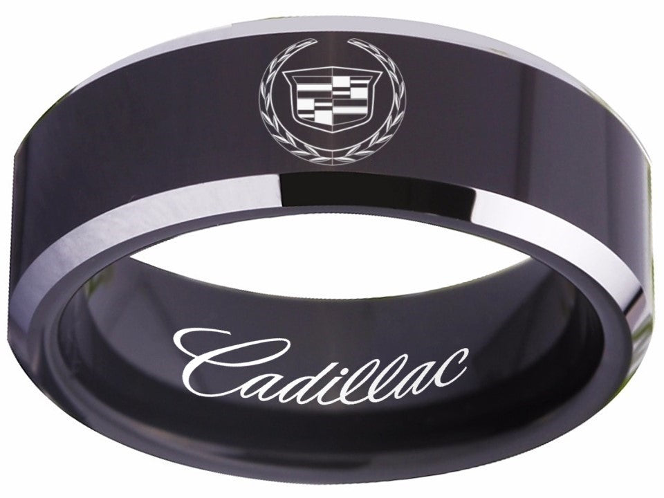 Cadillac Ring Cadillac Logo Ring Black & Silver Wedding Band sizes 4-17 #cadillac