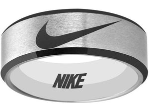 Nike Ring Matte Silver and Black Band Nike Wedding Ring #nike #nikeair #justdoit