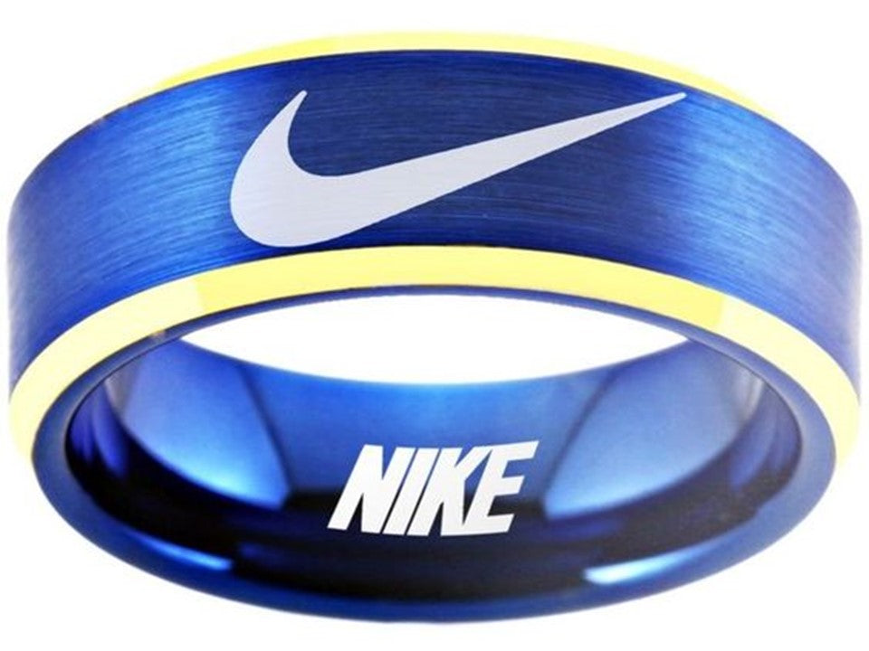 Nike Ring matte Blue & Gold Band Wedding Band #nike #nikeair #justdoit