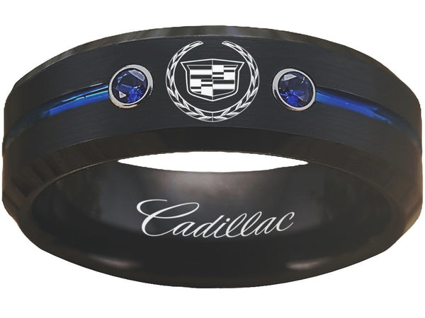 Cadillac Ring Cadillac Wedding Band Black & Blue CZ Logo Ring sizes 6-13 #cadillac