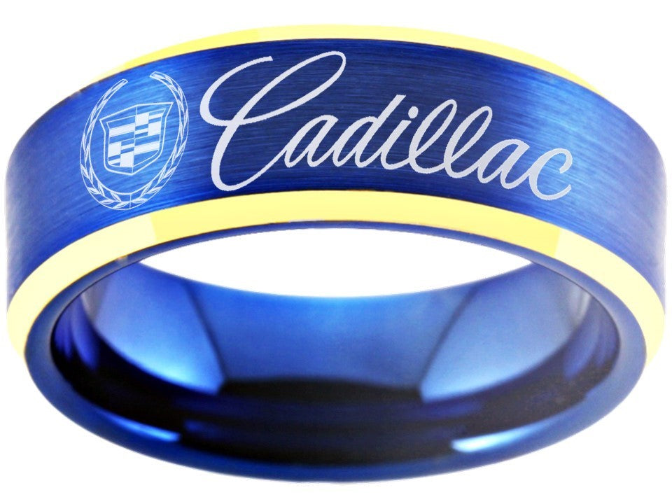 Cadillac Ring Cadillac Logo Ring Blue & Gold Wedding Band sizes 6-13 #cadillac