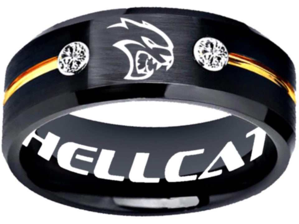 Dodge SRT Hellcat Ring Dodge Hellcat Logo Ring Black and Gold CZSizes 6-13 #hellcat #srt