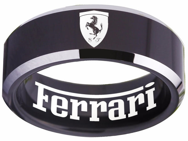 Ferrari Ring Ferrari Logo Ring Black and Silver Wedding Band #ferrari #spider