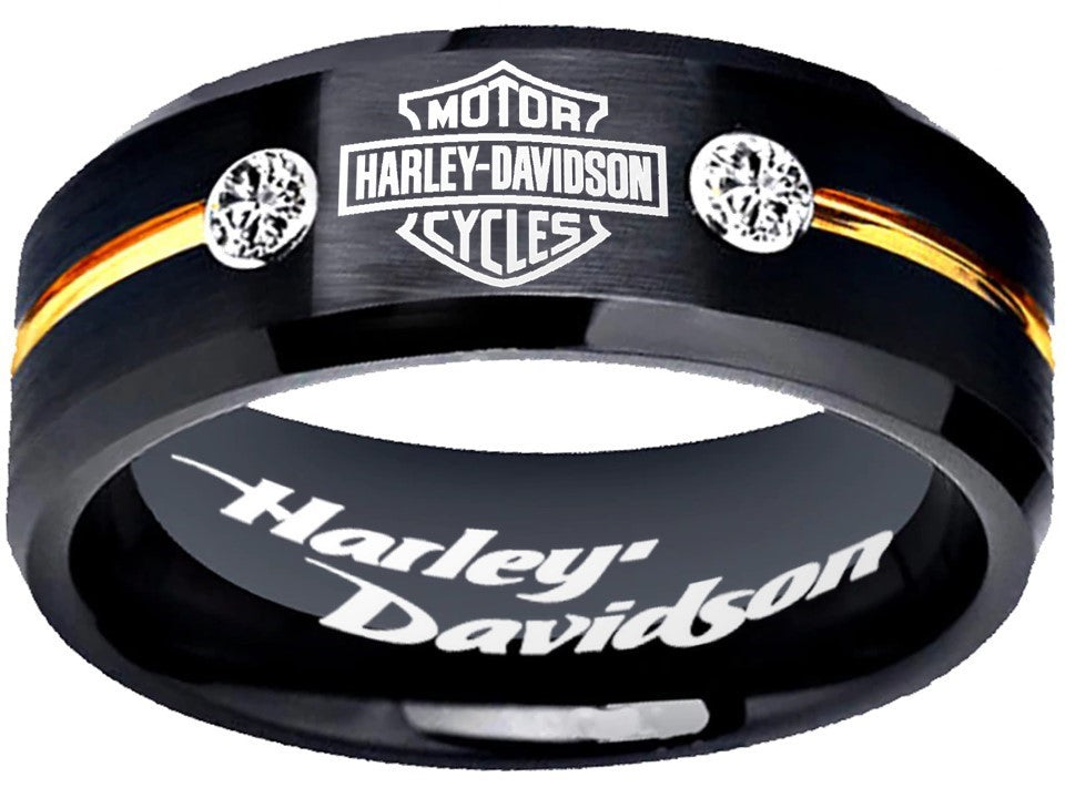 Harley Davidson Ring HD Motorcycle Logo Ring Black and Gold CZ #harleydavidson