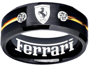 Ferrari Ring Ferrari Logo Ring Black and Gold CZ Stone Wedding Band #ferrari #spider