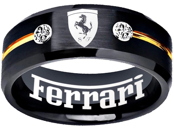 Ferrari Ring Ferrari Logo Ring Black and Gold CZ Stone Wedding Band #ferrari #spider