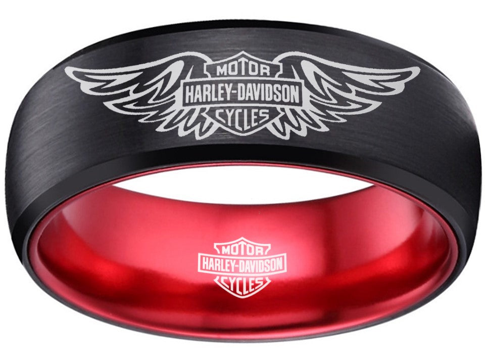 Harley Davidson Ring HD Logo Men's Ring 8mm Black and Red Wedding Ring #harleydavidson