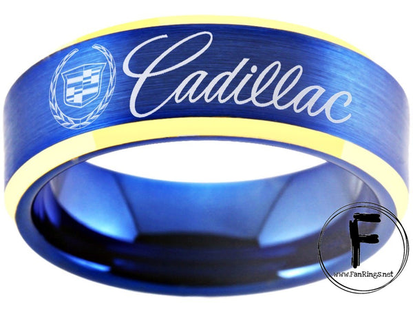 Cadillac Ring Cadillac Logo Ring Blue & Gold Wedding Band sizes 6-13 #cadillac