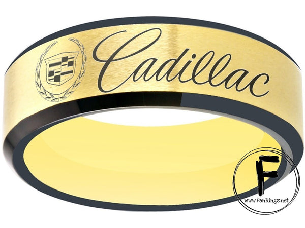 Cadillac Ring Cadillac Logo Ring Gold & Black Wedding Band sizes 6-13 #cadillac