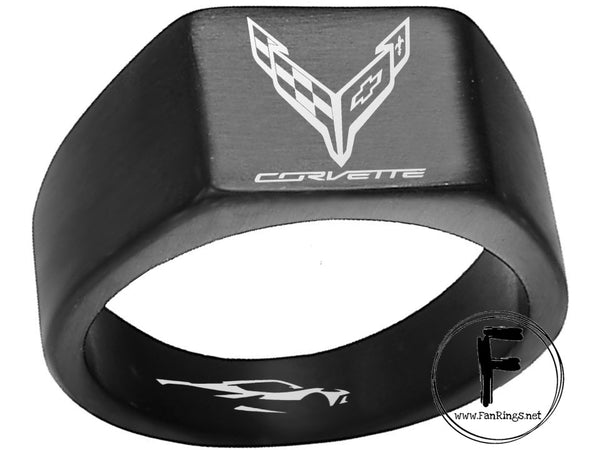 Premium Titanium C8 Corvette Ring - Black Finish | Sizes 8-12 Available #corvette