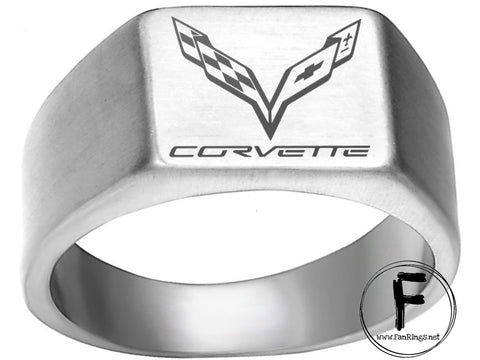 Premium Titanium C7 Corvette Ring - Silver Finish | Sizes 8-12 Available #corvette