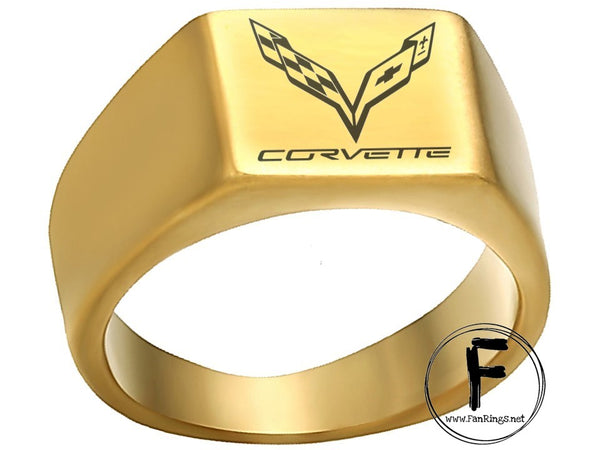 Premium Titanium C7 Corvette Ring - Gold Finish | Sizes 8-12 Available #corvette