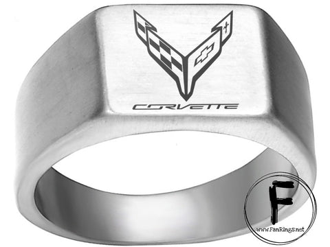 Premium Titanium C8 Corvette Ring - Silver Finish | Sizes 8-12 Available #corvette