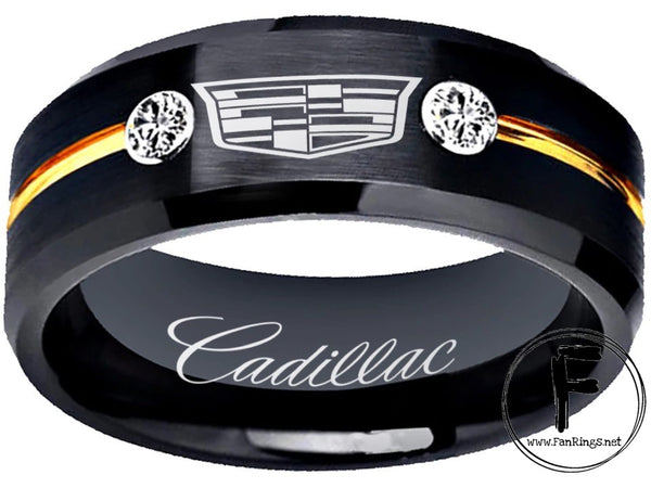 Cadillac Ring Cadillac Logo Ring Black & Gold CZ Wedding Band sizes 6-13 #cadillac