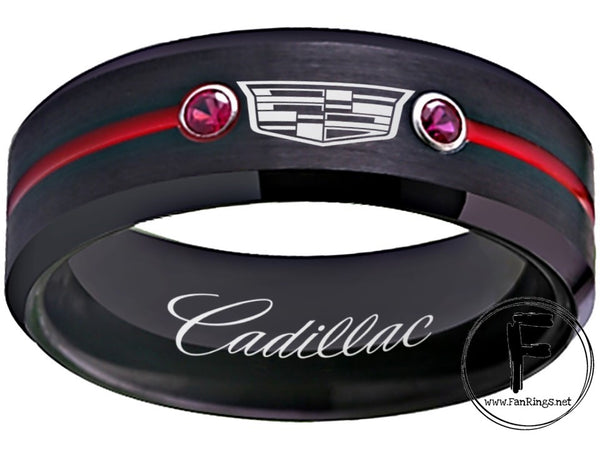 Cadillac Ring Cadillac Logo Ring Black & Red CZ Wedding Band sizes 6-13 #cadillac
