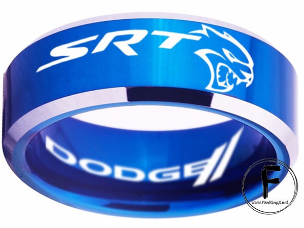 Dodge Hellcat Ring Dodge Challenger Hellcat Ring Blue & Silver 8mm Ring Sizes 4-17 #hellcat