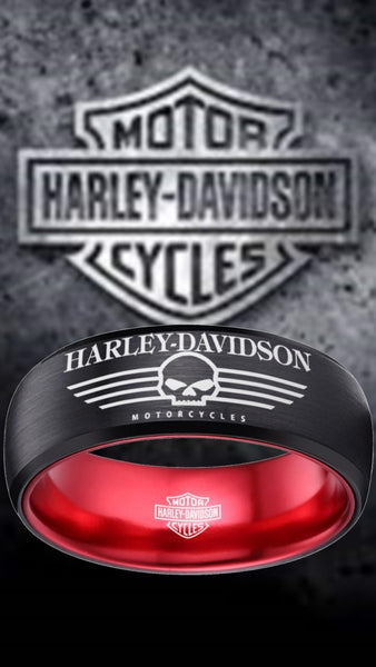 Harley Davidson Ring Men's Ring 8mm Black and Red Tungsten Wedding Ring #harleydavidson