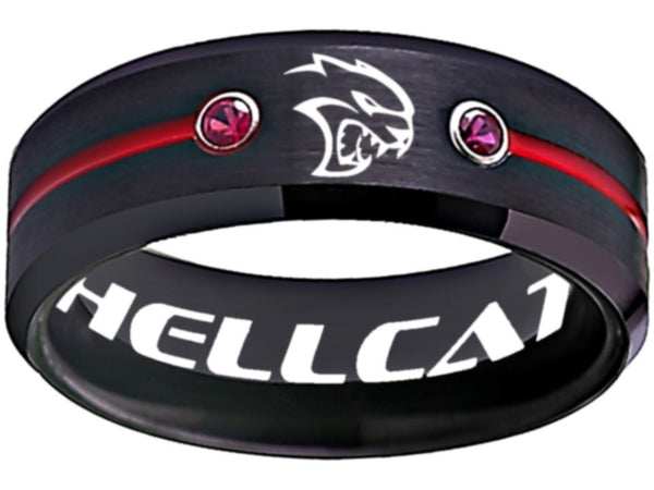 Hellcat Ring Dodge SRT Hellcat Logo Ring Black and Red CZ Stone Sizes 6-13 #hellcat
