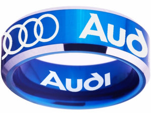 Audi Logo Ring Audi Wedding Band Blue and Silver Logo Ring Sizes 4 - 17 #audi