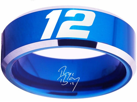 Ryan Blaney Ring #12 NASCAR Blue Silver Autograph Ring #ryanblaney #12