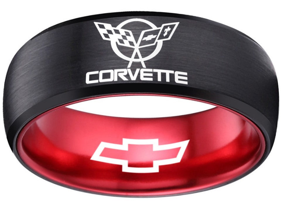Chevrolet Corvette Ring Black & Red Wedding Band Sizes 6-13 #corvette #c5
