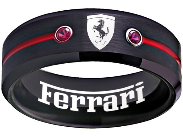 Ferrari Ring Ferrari Logo Ring Black and Red CZ Stones Wedding Band #ferrari #spider