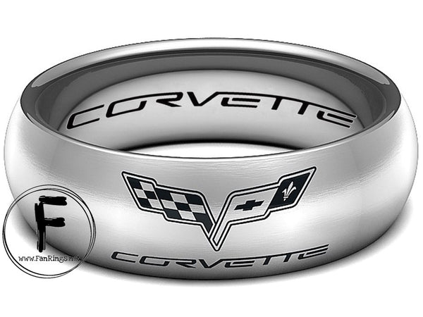 Chevrolet Corvette Ring Wedding Band 8mm Tungsten Silver Wedding Ring