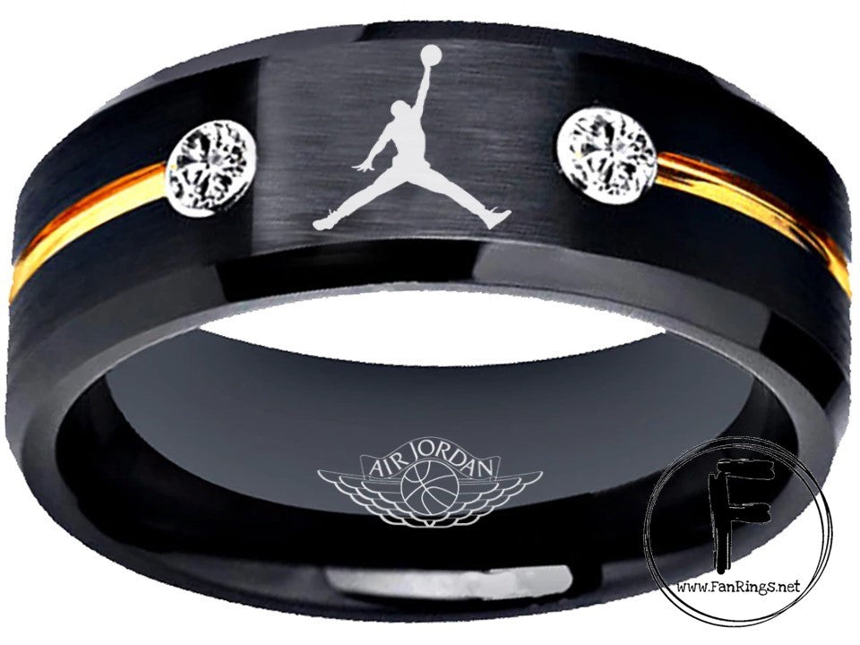 Air Jordan Ring Black Gold CZ Jordan Logo Wedding Band #airjordan #jordan