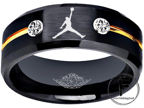 Air Jordan Ring Black Gold CZ Jordan Logo Wedding Band #airjordan #jordan