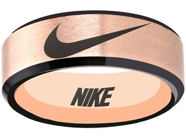 Nike Ring Matte matte Gold and Black Band Wedding Band #nike #nikeair #justdoit