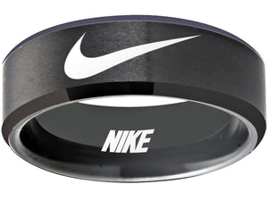 Nike Ring Matte Blue and Black Band Wedding Ring #nike #nikeair #justdoit