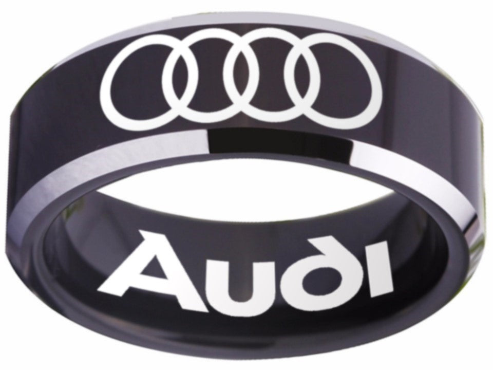 Audi Ring Audi Wedding Band Black and Silver Logo Ring Sizes 4 - 17 #audi