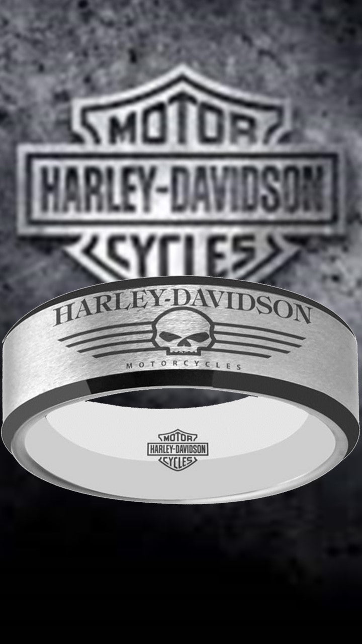 Harley Davidson Ring matte Silver & Black Wedding Ring | #HarleyDavidson #motorcycle