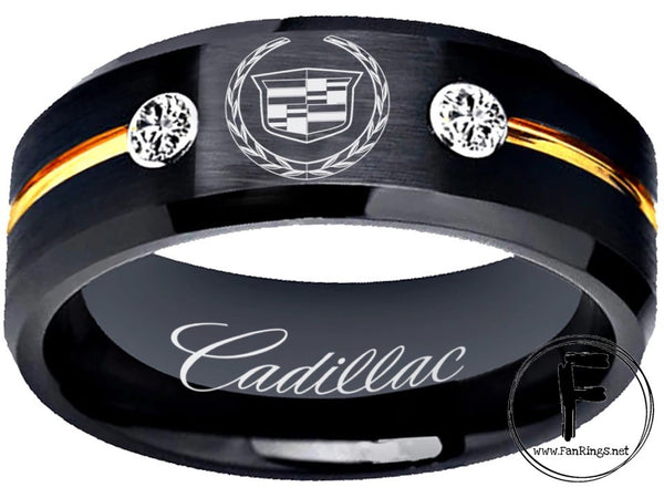 Cadillac Ring Cadillac Wedding Band Black & Gold CZ Logo Ring sizes 6-13 #cadillac