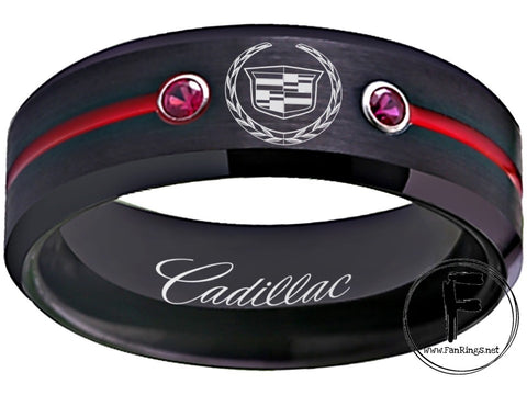Cadillac Ring Cadillac Wedding Band Black & Red CZ Logo Ring sizes 6-13 #cadillac