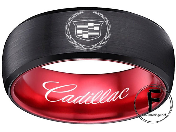 Cadillac Ring Cadillac Logo Ring Black & Red Wedding Band sizes 6-13 #cadillac