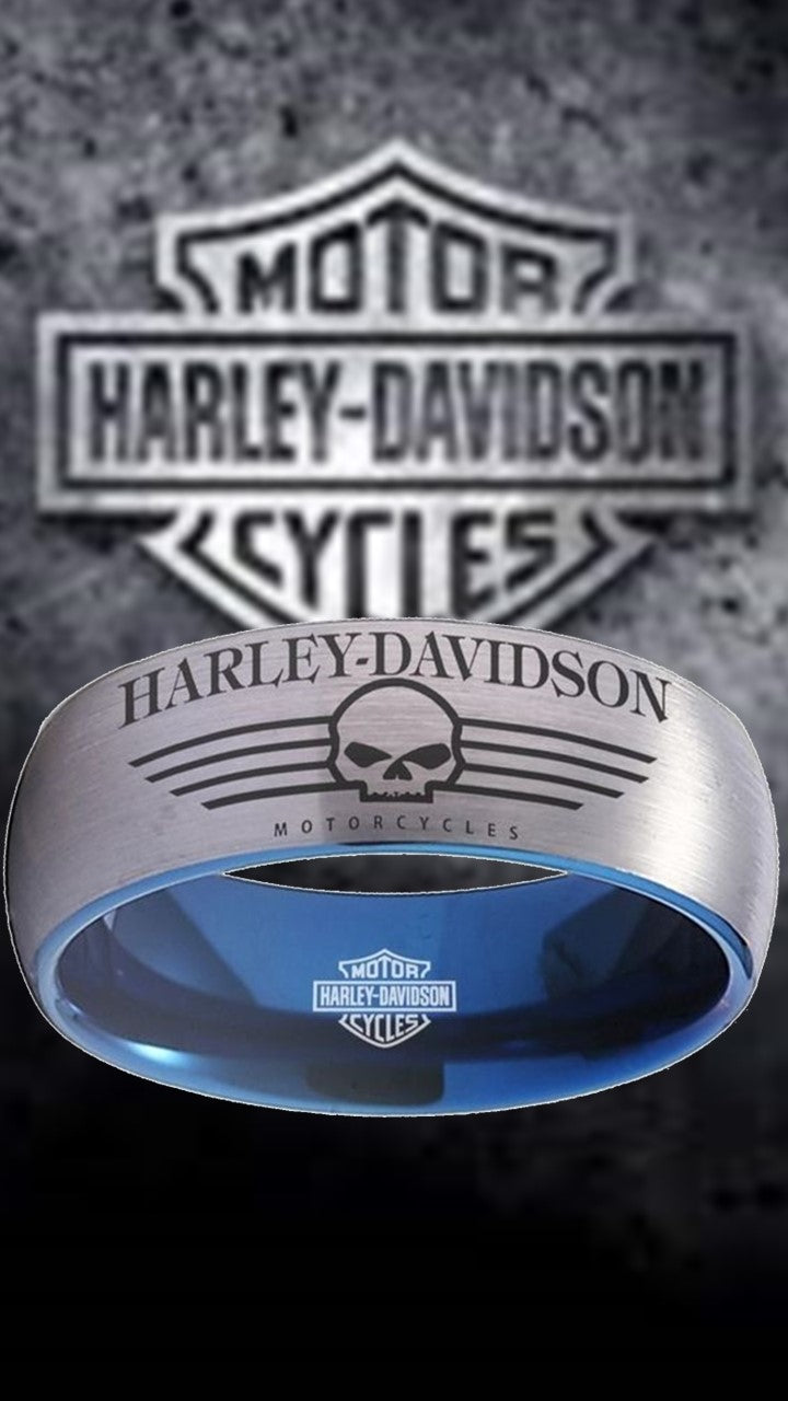 Harley Davidson Ring Silver & Blue Wedding Ring | #HarleyDavidson #motorcycle