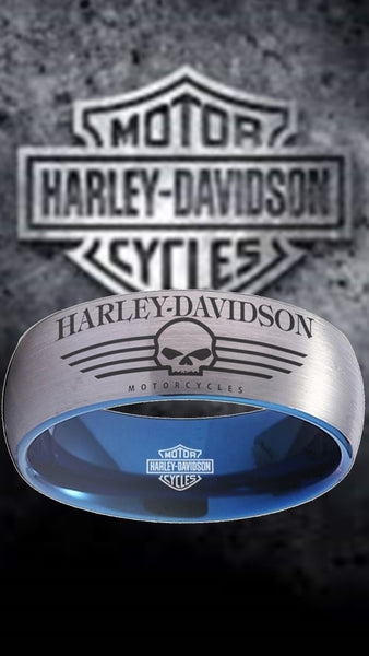 Harley Davidson Ring Silver & Blue Wedding Ring | #HarleyDavidson #motorcycle
