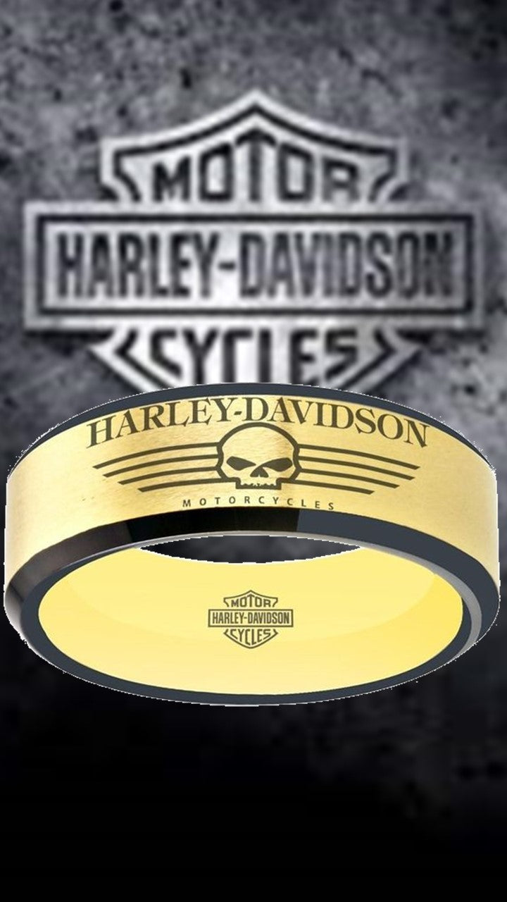 Harley Davidson Ring matte Gold & Black Wedding Ring | #HarleyDavidson #motorcycle