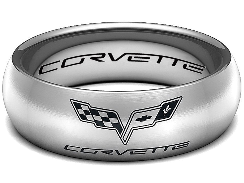 Chevrolet Corvette Ring Wedding Band 8mm Tungsten Silver Wedding Ring