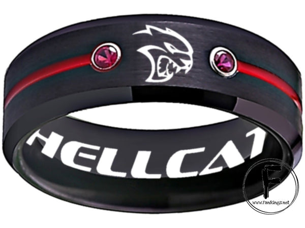 Hellcat Ring Dodge SRT Hellcat Logo Ring Black and Red CZ Stone Sizes 6-13 #hellcat