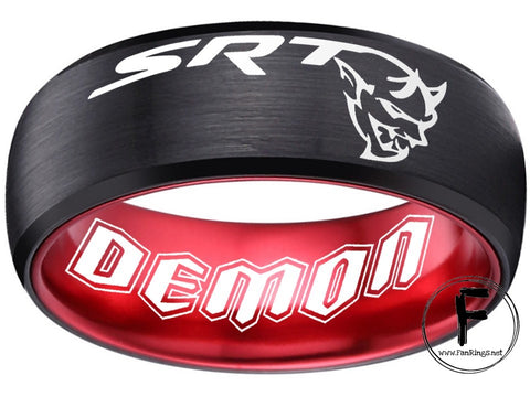 Dodge Demon SRT Ring, Challenger Wedding Band 8mm Black and Red Tungsten Ring