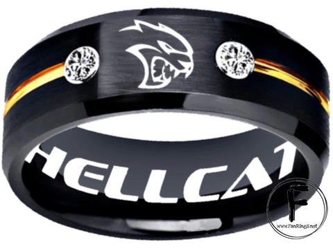 Dodge SRT Hellcat Ring Dodge Hellcat Logo Ring Black and Gold CZSizes 6-13 #hellcat #srt