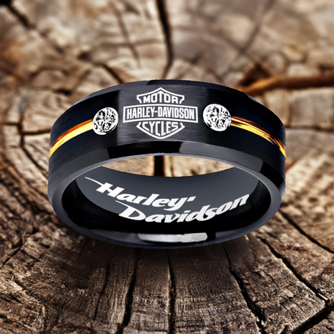 Harley Davidson Ring HD Motorcycle Logo Ring Black and Gold CZ #harleydavidson